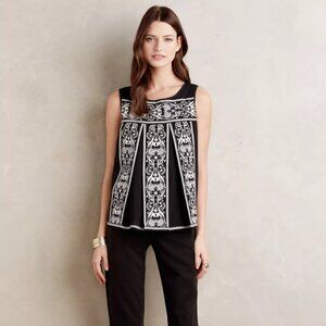 Anthropologie HD in Paris Embroidered Alys Tank 100% Cotton Black & White Top S